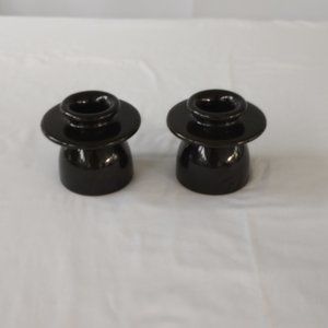 Set of Ceramic Shiny Black Candle Holders-